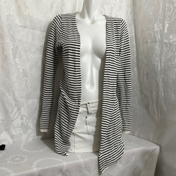 TWIK Black&White Striped Long Sleeve Knit Cardigan - Picture 2 of 9